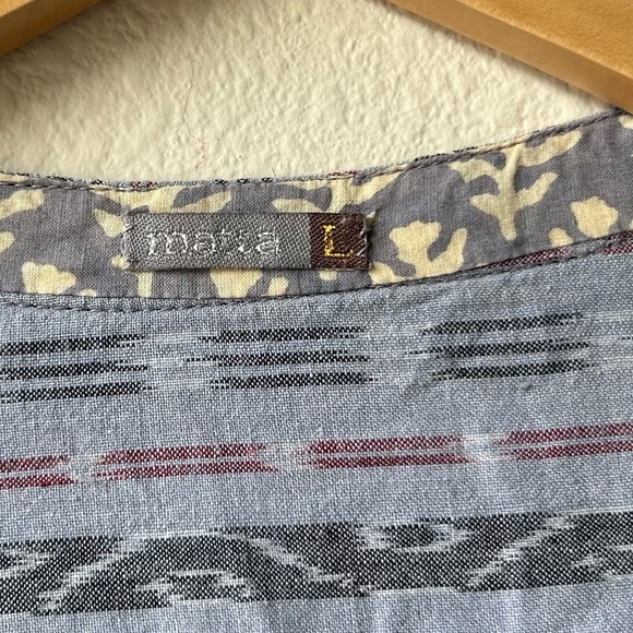 Matta Blue Gray Abstract Print Striped Button Up Tunic Shirt Sz L - Picture 9 of 12